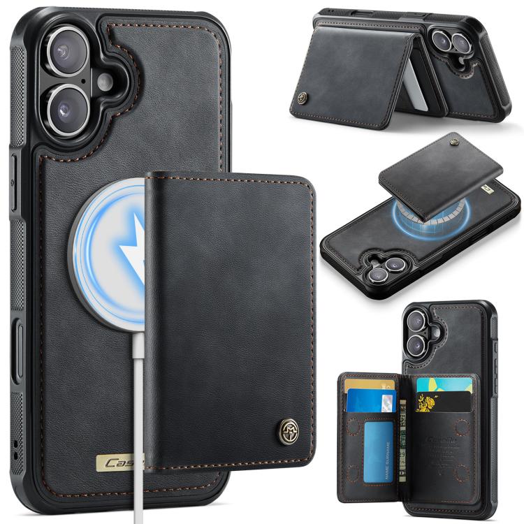 

For iPhone 16 CaseMe Me80 Series Detachable Wallet Magnetic RFID Vegan Leather Phone Case(Black)