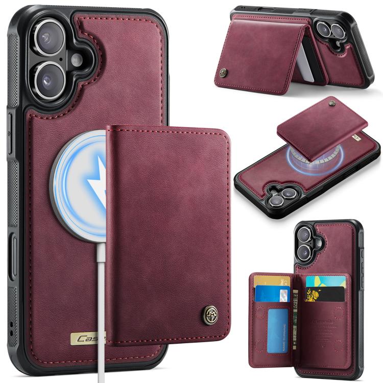 

For iPhone 16 Plus CaseMe Me80 Series Detachable Wallet Magnetic RFID Vegan Leather Phone Case(Red)