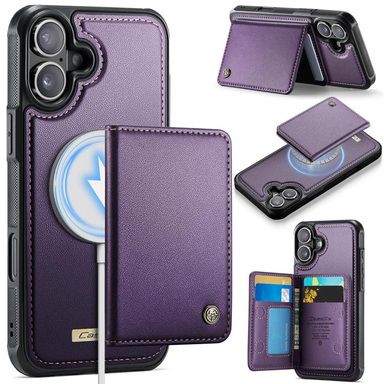 

For iPhone 16 Plus CaseMe Me80 Series Detachable Wallet Magnetic RFID Vegan Leather Phone Case(Purple)