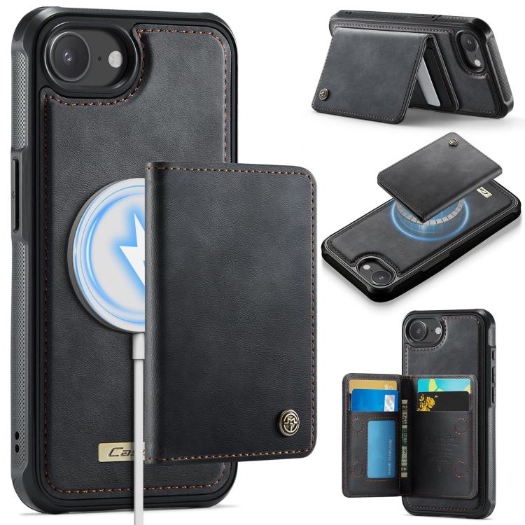 

For iPhone 17e / 16e CaseMe Me80 Series Detachable Wallet Magnetic RFID Vegan Leather Phone Case(Black)