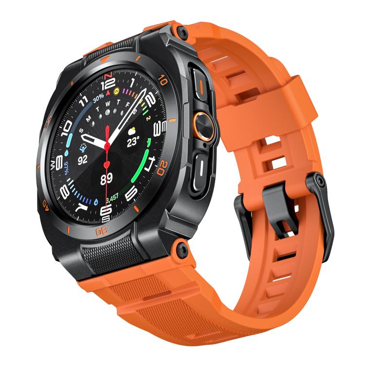For Samsung Galaxy Watch Ultra / Ultra 2025 Vibrant Zinc Alloy Cover Integrated Silicone Watch Band(Black Orange)