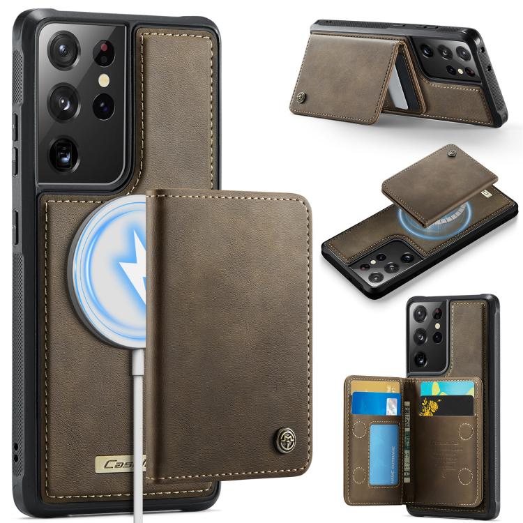 

For Samsung Galaxy S21 Ultra 5G CaseMe Me80 Series Detachable Wallet Magnetic RFID Vegan Leather Phone Case(Coffee)