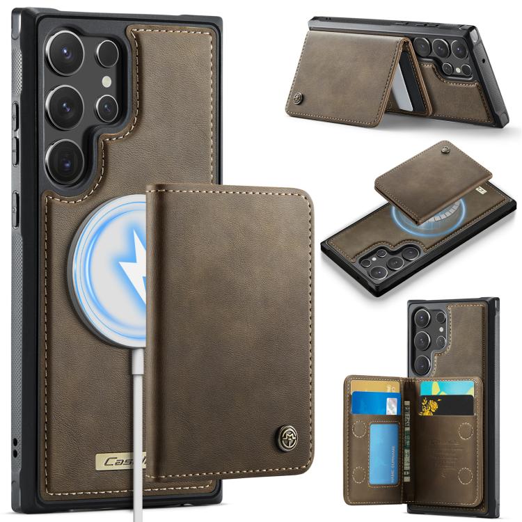

For Samsung Galaxy S23 Ultra 5G CaseMe Me80 Series Detachable Wallet Magnetic RFID Vegan Leather Phone Case(Coffee)