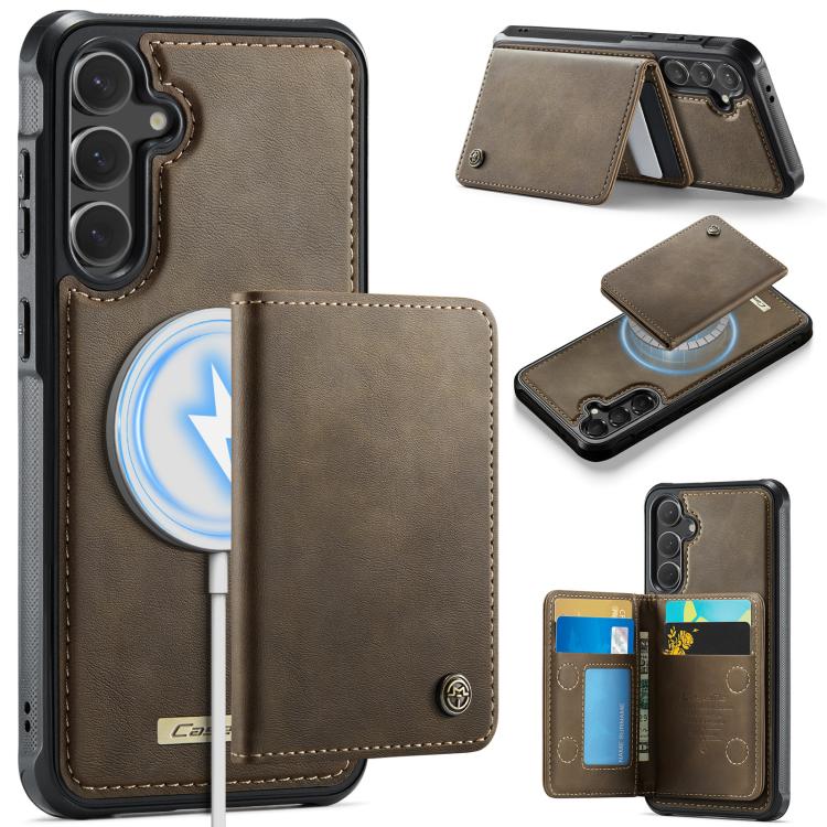 For Samsung Galaxy S24 FE 5G CaseMe Me80 Series Detachable Wallet Magnetic RFID Vegan Leather Phone Case(Coffee)