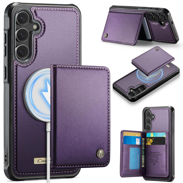

For Samsung Galaxy S25 FE 5G CaseMe Me80 Series Detachable Wallet Magnetic RFID Vegan Leather Phone Case(Purple)
