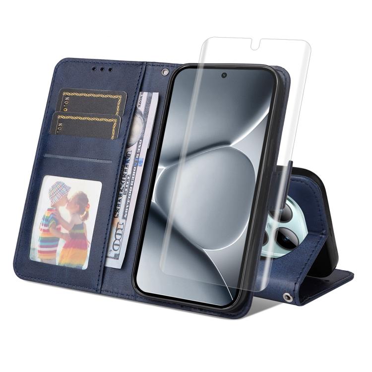 

For Redmi Note 15 4G / 5G Global 164mm ENKAY Card Wallet Calf Texture Leather Phone Case with Full Glue Coverage Soft Hydrogel Film(Blue)