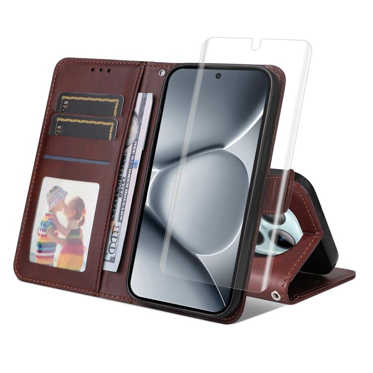 

For Redmi Note 15 4G / 5G Global 164mm ENKAY Card Wallet Calf Texture Leather Phone Case with Full Glue Coverage Soft Hydrogel Film(Brown)