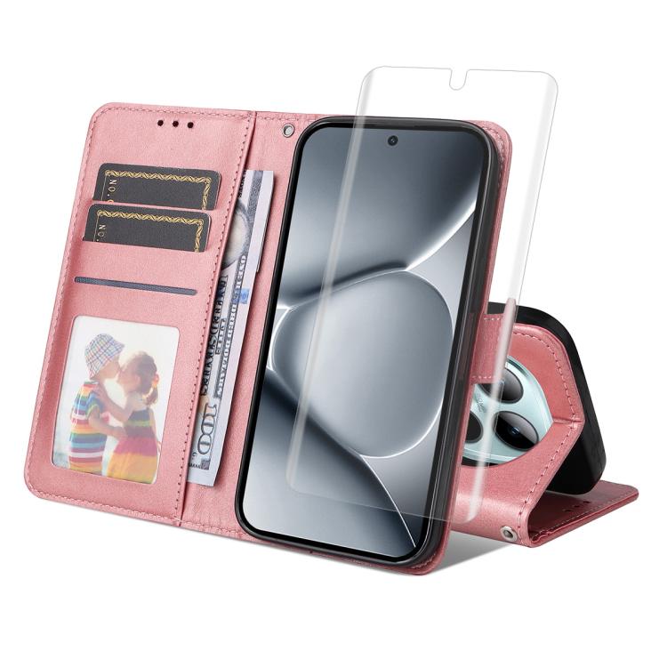 

For Redmi Note 15 Pro+ 5G Global 163.3mm ENKAY Card Wallet Calf Texture Leather Phone Case with Full Glue Coverage Soft Hydrogel Film(Pink)