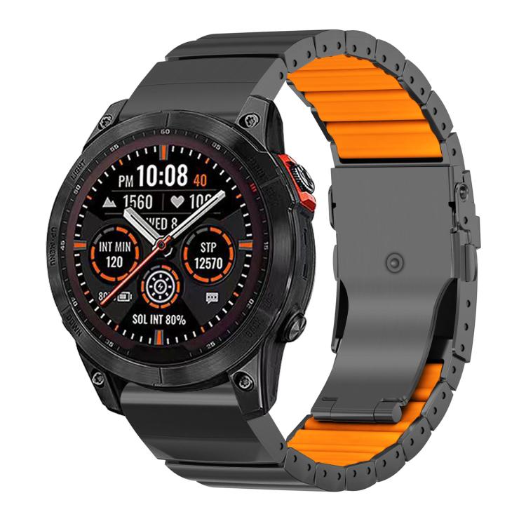 For Garmin 26mm Safety Buckle Single Bead Silicone Titanium Alloy Watch Band(Black Orange)