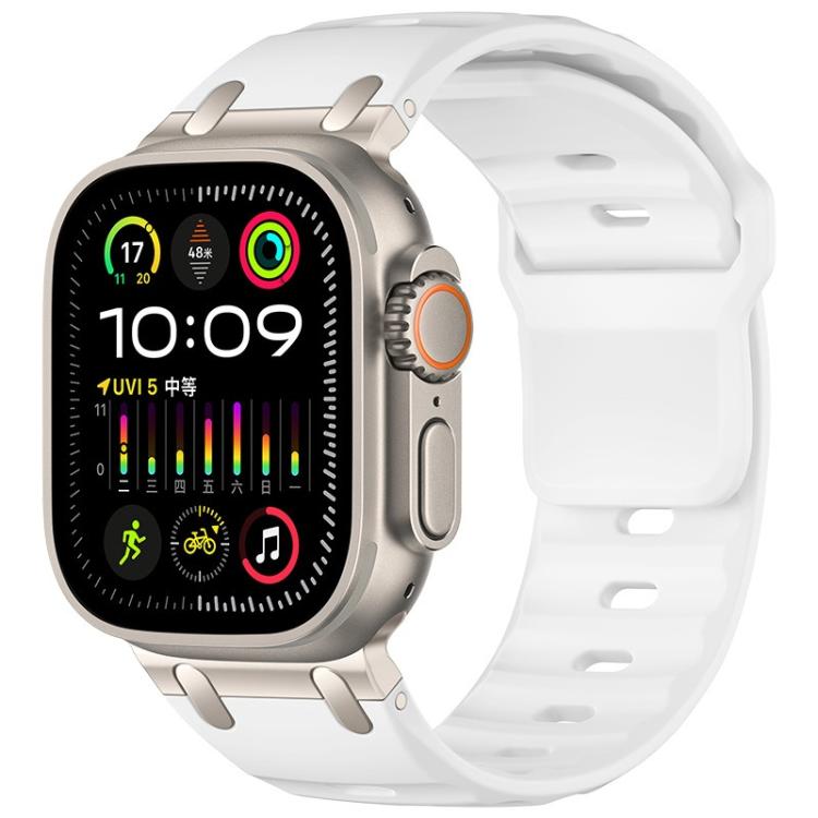 

For Apple Watch 49mm / 46mm / 45mm / 44mm Customised Step-Style Solid Colour Silicone Watch Band(White)