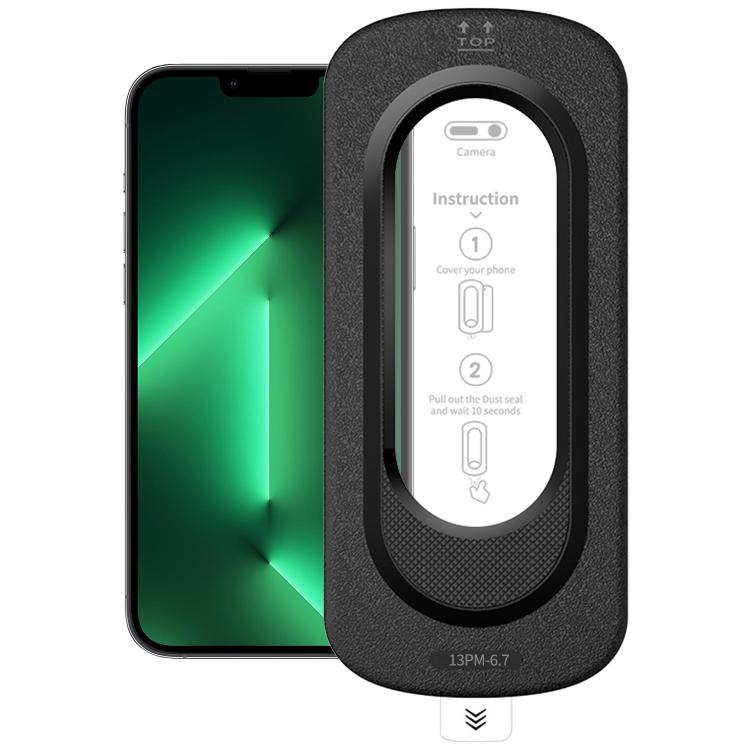 

For iPhone 13 Pro Max Smooth Anti-Fingerprint Easy Install Dust-Free Box HD Tempered Glass Film