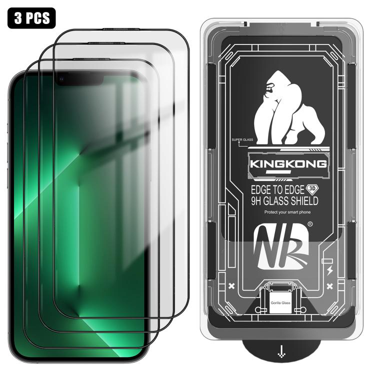 For iPhone 13 Pro 3pcs Easy Install Box Dust-Free 3D Curved Edge HD Electroplated Explosion-Proof Tempered Glass Film