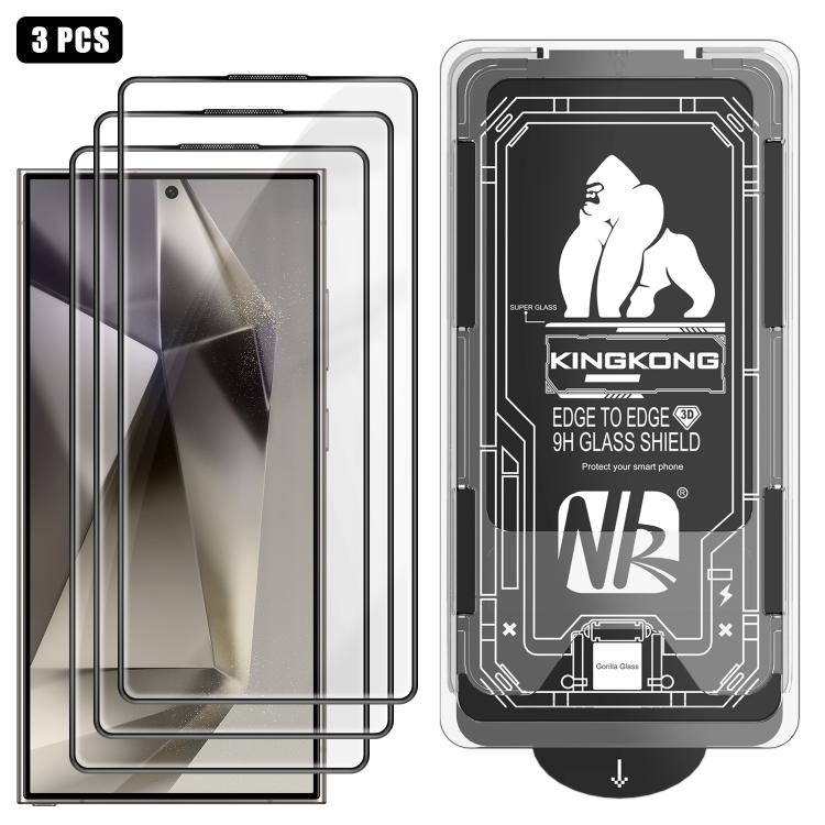 

For Samsung Galaxy S24 Ultra 5G 3pcs Easy Install Box Dust-Free 3D Curved Edge HD Electroplated Explosion-Proof Tempered Glass Film