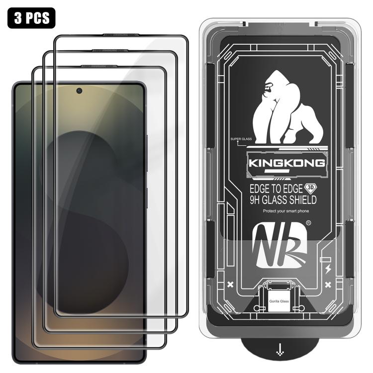 

For Samsung Galaxy S25 Ultra 5G 3pcs Easy Install Box Dust-Free 3D Curved Edge HD Electroplated Explosion-Proof Tempered Glass Film