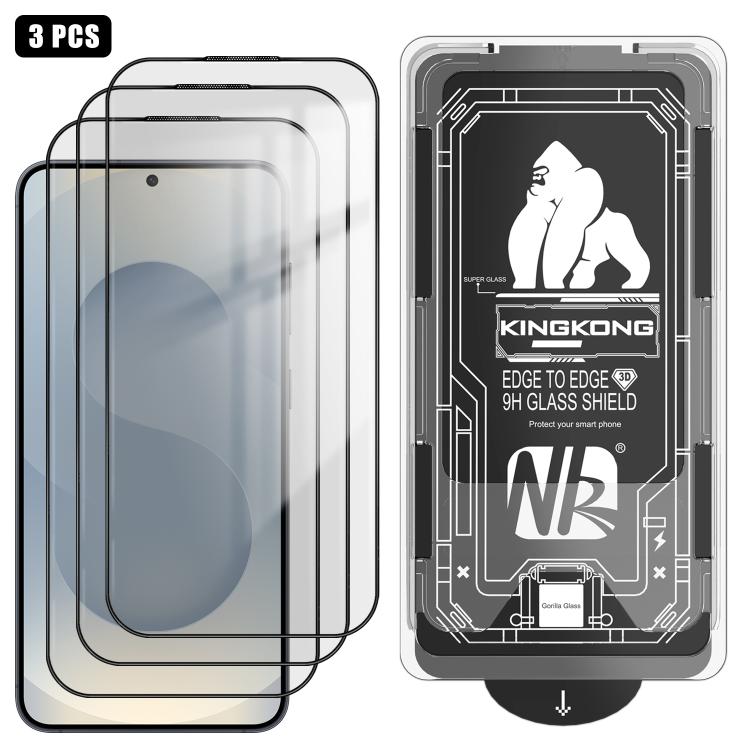 

For Samsung Galaxy S25 5G 3pcs Easy Install Box Dust-Free 3D Curved Edge HD Electroplated Explosion-Proof Tempered Glass Film