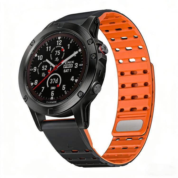 

For Garmin 22mm Quick Release Stud Buckle Magnetic Silicone Watch Band(Black Orange)