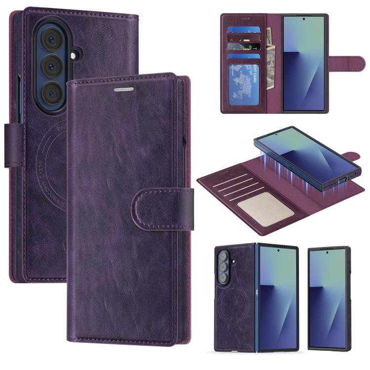 

For Samsung Galaxy Z Fold7 5G Lingdun Detachable Magnetic Foldable Vegan Leather Phone Case(Purple)