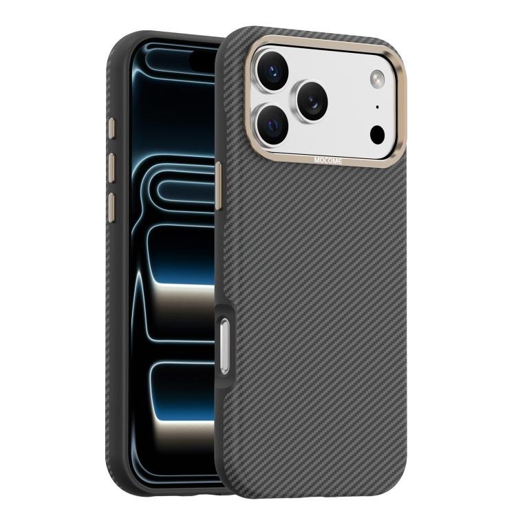For iPhone 17 Pro Max Mocome Kevlar Carbon Fiber Texture Magnetic Shockproof Phone Case(Black)