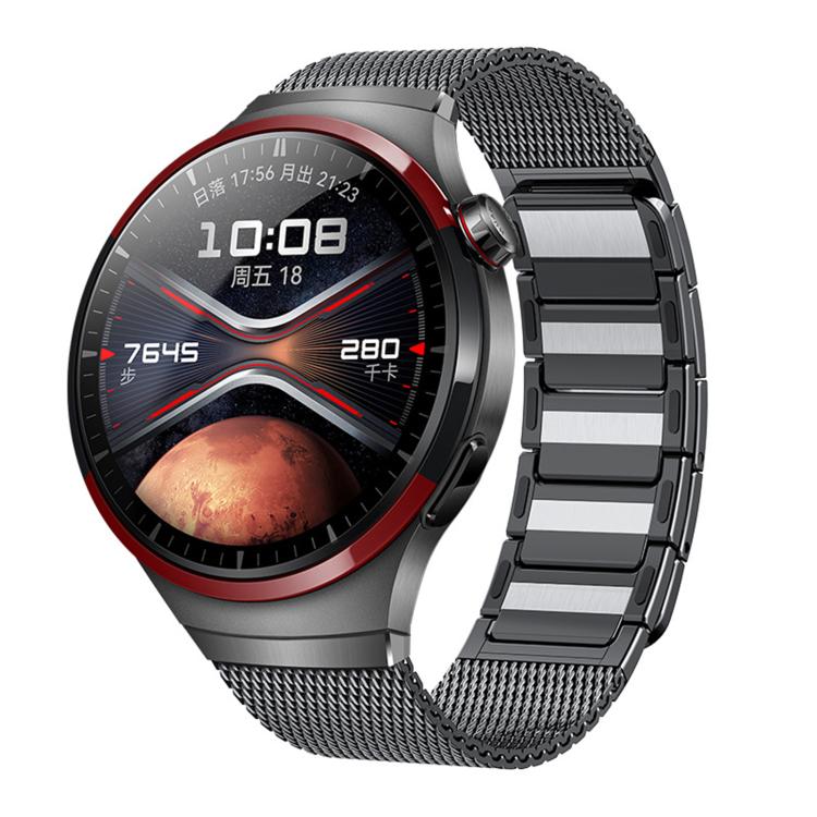 For Huawei Watch 4 Pro Press Button Seamless Interface I-shaped Magnetic Stainless Steel Watch Band(Titanium Gray)