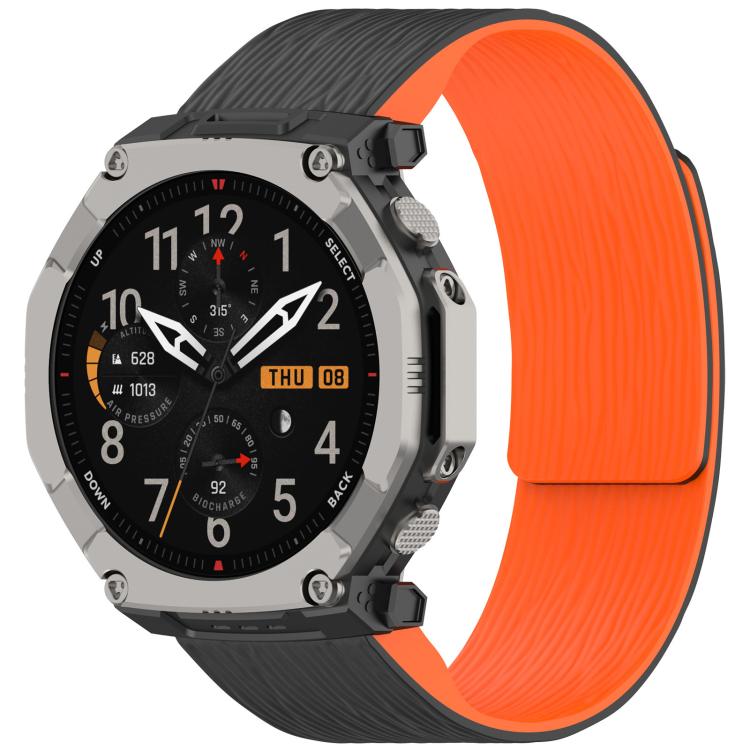 

For Amazfit T-Rex Ultra 2 Pleated Texture Magnetic Silicone Watch Band(Black Orange)