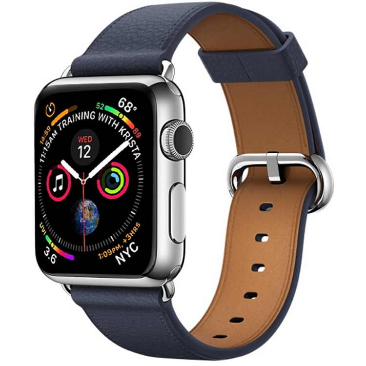 

Classic Button Leather Wrist Strap Watch Band for Apple Watch Series 3 & 2 & 1 42mm(Midnight Blue)