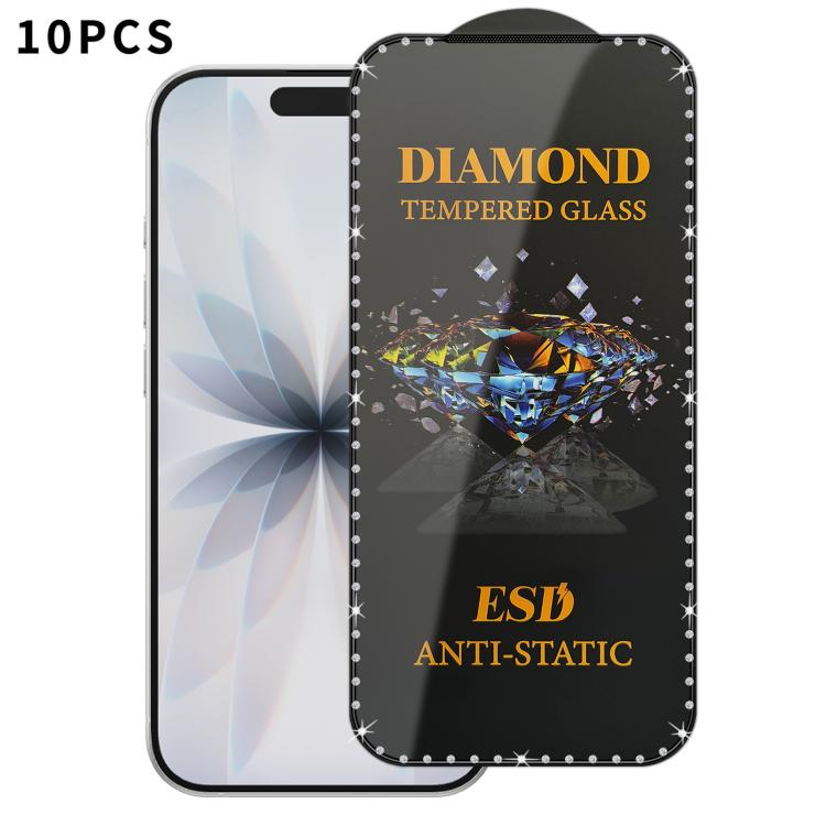 

For iPhone 17 10pcs Full-Screen Diamond-Studded Silkscreen High-Definition Anti-Static Tempered Glass Film