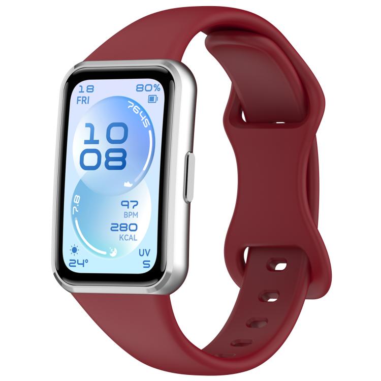 

For Huawei Band 11 / Band 11 Pro Slim Butterfly Clasp Solid Color Silicone Watch Band(Wine Red)