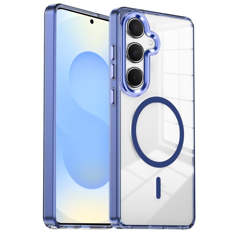 For Samsung Galaxy S25 5G Electroplated Cat-Eye Frame Magnetic MagSafe Shockproof Phone Case(Blue)