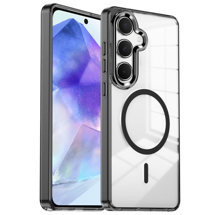 For Samsung Galaxy A55 5G Electroplated Cat-Eye Frame Magnetic MagSafe Shockproof Phone Case(Black)