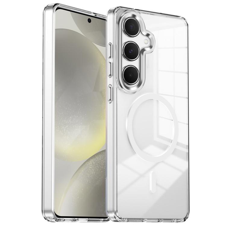 

For Samsung Galaxy S24 5G Electroplated Cat-Eye Frame Magnetic MagSafe Shockproof Phone Case(White)