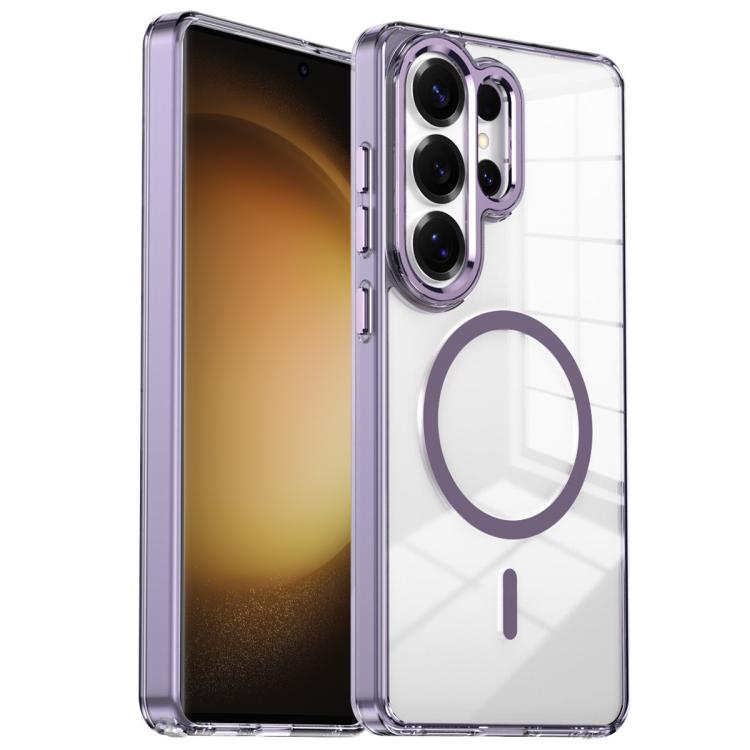 For Samsung Galaxy S23 Ultra 5G Electroplated Cat-Eye Frame Magnetic MagSafe Shockproof Phone Case(Purple)