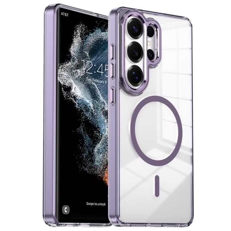 For Samsung Galaxy S22 Ultra 5G Electroplated Cat-Eye Frame Magnetic MagSafe Shockproof Phone Case(Purple)