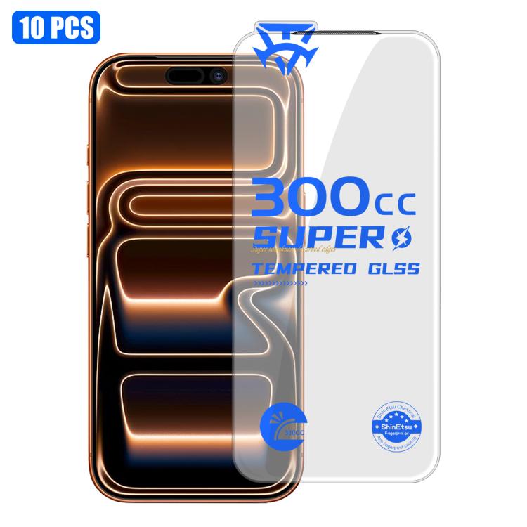 For iPhone 17 Pro Max 10pcs 300CC Large Arc Antistatic Corning Gorilla HD Tempered Glass Film