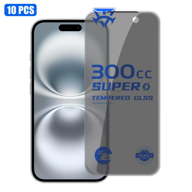 For iPhone 16 Plus 10pcs 300CC Large Arc Antistatic Corning Gorilla Privacy Tempered Glass Film