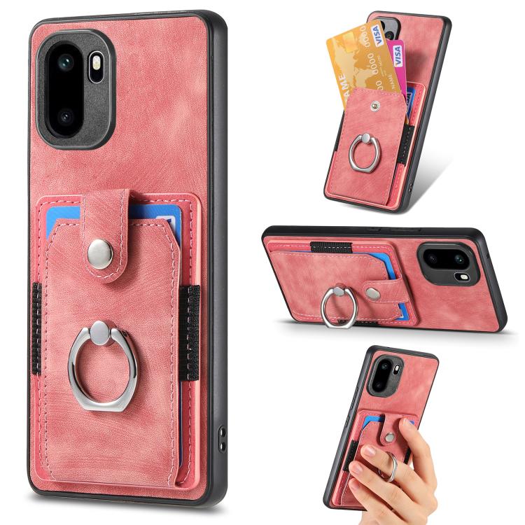 

For OnePlus Ace 6 / 6T / 15R Retro Skin-feel Ring Card Wallet Phone Case(Pink)
