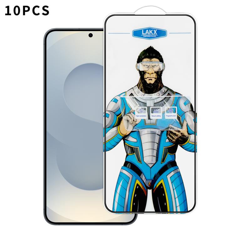 For Samsung Galaxy S25+ 5G 10pcs Blue Gorilla Anti-fingerprint Anti-static Silk Screen HD Electroplated Tempered Glass Film