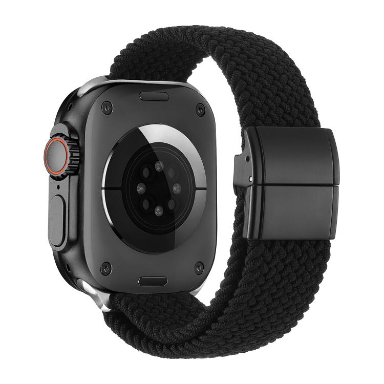 

For Apple Watch 49mm / 46mm / 45mm / 44mm Metal Buckle Magnetic Clasp Nylon Woven Watch Band(Black)