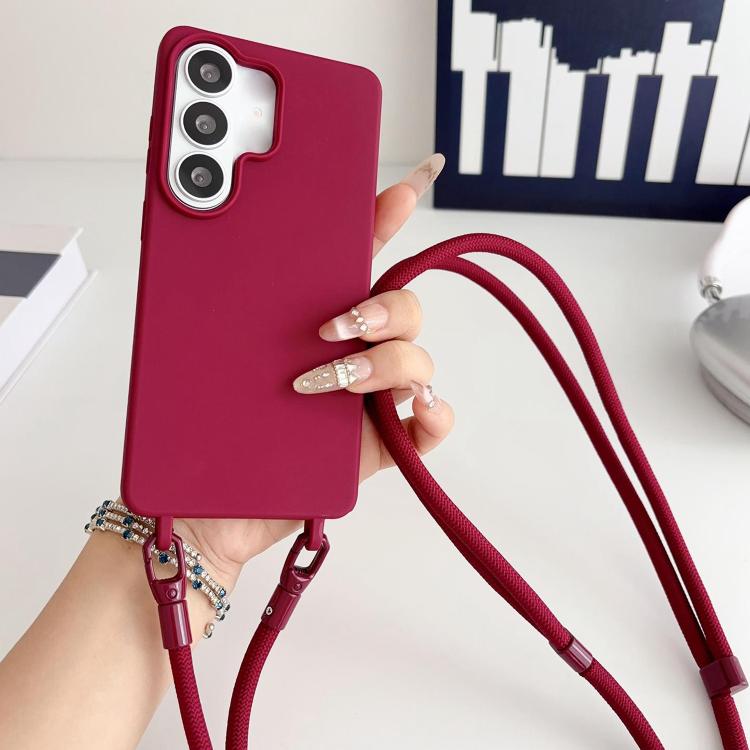 For Samsung Galaxy S25+ 5G Candy Silicone Shockproof Phone Case with 7mm Crossbody Lanyard(Red)