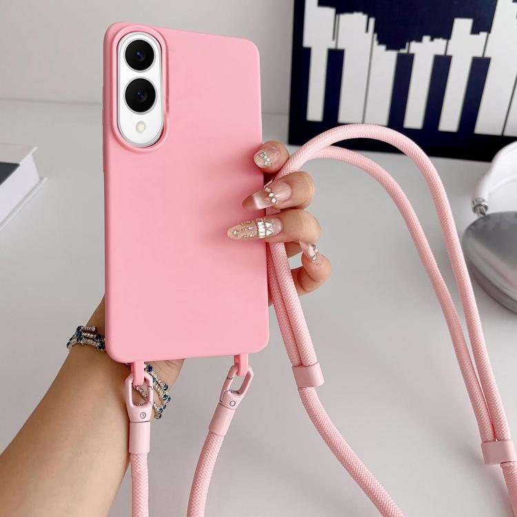 For Samsung Galaxy S25 Edge 5G Candy Silicone Shockproof Phone Case with 7mm Crossbody Lanyard(Rose Red)