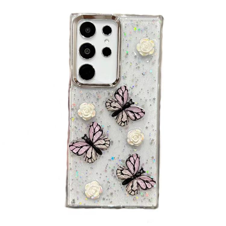 For Samsung Galaxy S26 Ultra 5G Glitter 3D Butterfly TPU Phone Case(Pink)