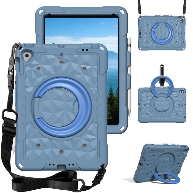 For iPad 10.2 2022 / 2021 / 10.5 Magic Ring Rotation Holder Shockproof Tablet Case with Shoulder Straps(Slate Blue)