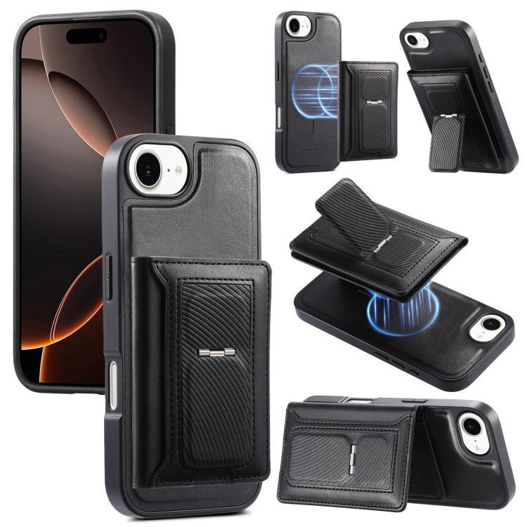 

For iPhone 17e / 16e CaseNeo Retro Hinge Folding Wallet Magnetic Back Phone Case(Black)