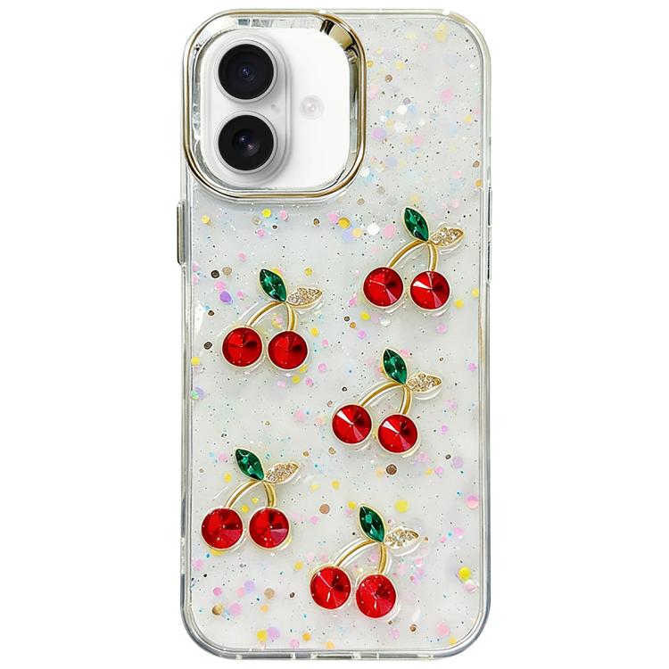 For iPhone 16 Glitter 3D Cherry Epoxy Resin Phone Case(Cherry)