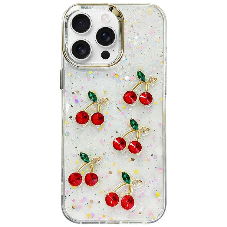 

For iPhone 15 Pro Max Glitter 3D Cherry Epoxy Resin Phone Case(Cherry)