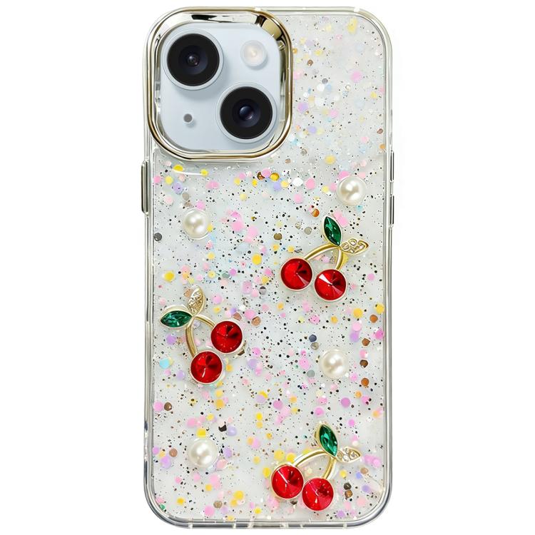 

For iPhone 15 Plus Glitter 3D Cherry Epoxy Resin Phone Case(Cherry Pearl)