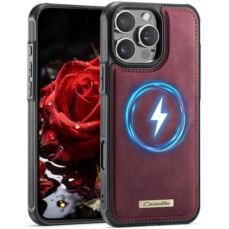 For iPhone 16 Pro Max CaseMe C69 Series Magnetic Vegan Leather Back Phone Case(Red)