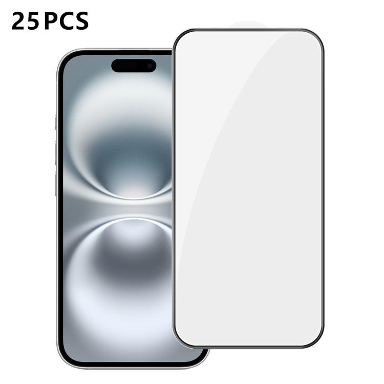 For iPhone 16 Plus 25pcs High-Aluminum Full-Coverage Anti-Fingerprint Screen-Printed HD Tempered Glass Film