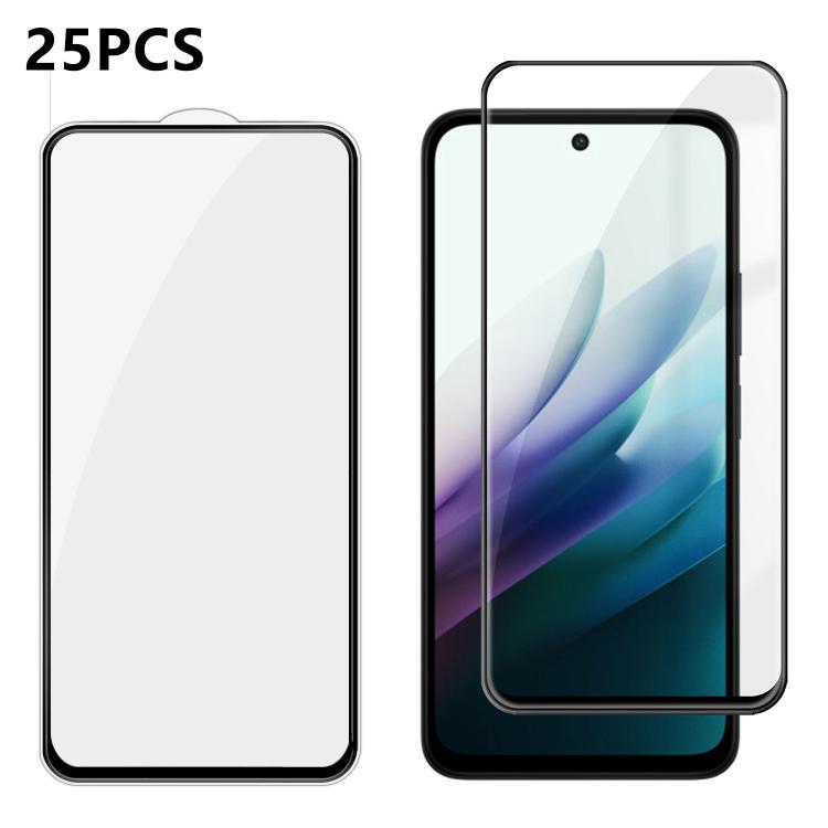 For Redmi 15 5G Global 169.5mm 25pcs High-Aluminum Full-Coverage Anti-Fingerprint Screen-Printed HD Tempered Glass Film