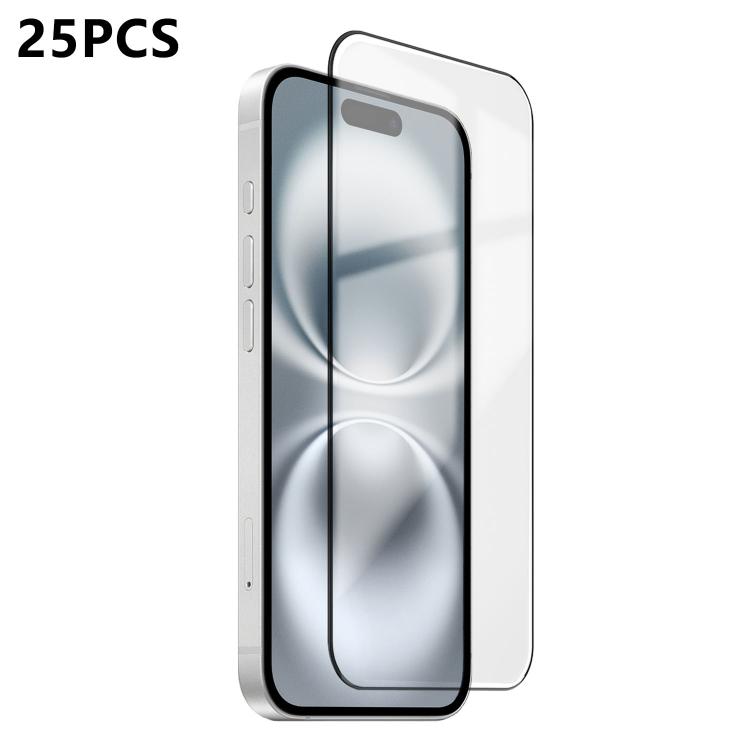 

For iPhone 16 25pcs Ultra-thin Ultrasonic HD Screen-Printed High-Alumina Full Glue Tempered Glass Film