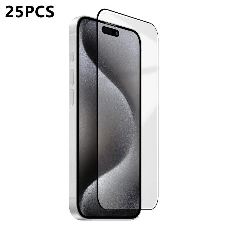 

For iPhone 15 Pro 25pcs Ultra-thin Ultrasonic HD Screen-Printed High-Alumina Full Glue Tempered Glass Film